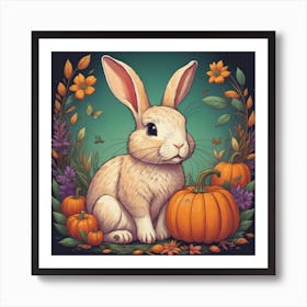 Rabbit With Pumpkins Affiche