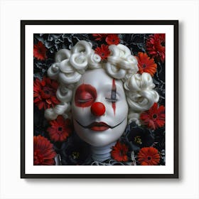 Sleeping Clown Surrounded By Flowers Art Print