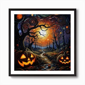 Halloween Pumpkins In The Forest Art Print