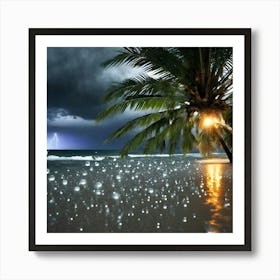 Lightning On The Beach Art Print