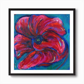 Poppy Red In Teal Square Art Print