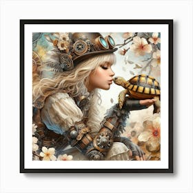 Steampunk Girl With Tortoise Art Print