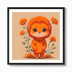Cute Floral Baby Lion (1) Art Print