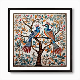 Birds On A Tree Madhubani Painting Indian Traditional Style 1 Art Print