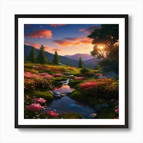 Sunset In The Mountains 3 Art Print