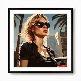 Grand theft auto A Miami Scarlett Johansson Wearing Sunglasses Art Print