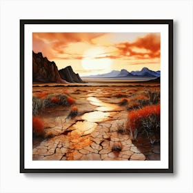 Watercolour Landscape Vibrant Black Rock Desert Art Print