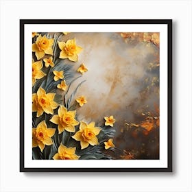 Daffodils Waving Stem Pointed Leaves Yellow Flashes Brown 11 Art Print