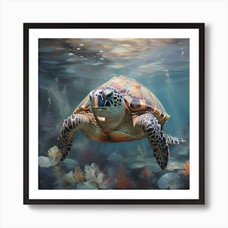 Greenbox Swimming Baby Turtle 1- 6x6 Canvas Wall Art