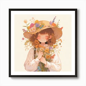 Girl With Flowers Art Print