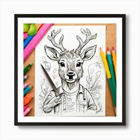 Deer Coloring Page 8 Art Print