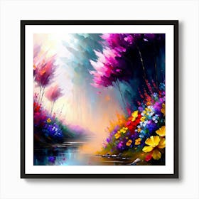 Colorful Flowers By The River Art Print