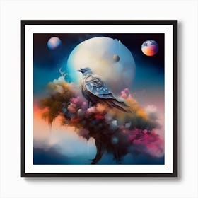 Crow near the moon Art Print