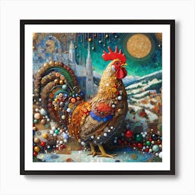 A Rooster in the Style of Collage 2 Art Print