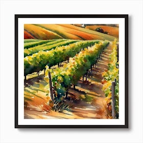 Watercolor Of A Vineyard Art Print