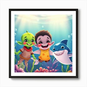 Alien Kids In The Sea Art Print