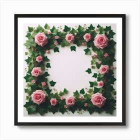 Frame With Pink Roses 1 Art Print