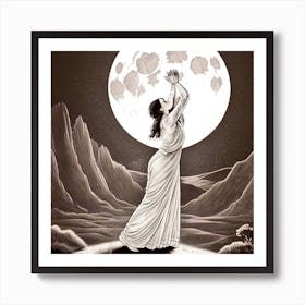 Full Moon with Girl 11 Art Print