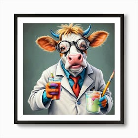 Cow In A Lab Coat Art Print