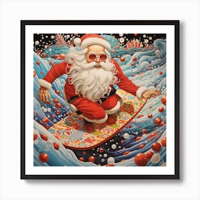 Santa Surfing Art Print
