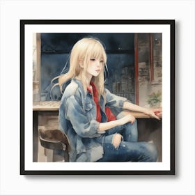 Girl Sitting At A Table Art Print