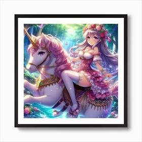 Unicorn Girl Riding A Unicorn Art Print