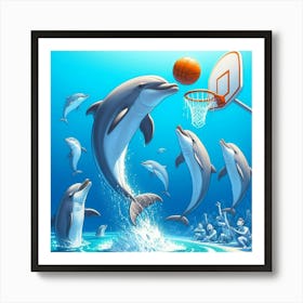 Dolphins Playing Basketball 1 Art Print