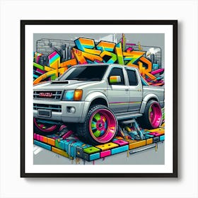 Isuzu Pickup Truck Vehicle Colorful Comic Graffiti Style - 3 Art Print