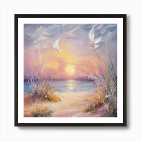 Doves At Sunset 2 Art Print