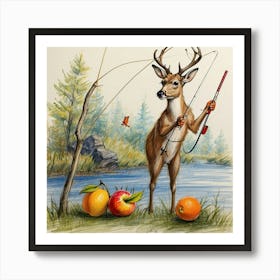 Deer Fishing 9 Art Print