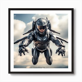 Futuristic Man Flying In Space Art Print