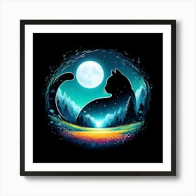 Cat In The Moonlight 9 Art Print