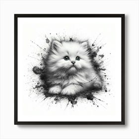 Black And White Kitten Painting Art Print