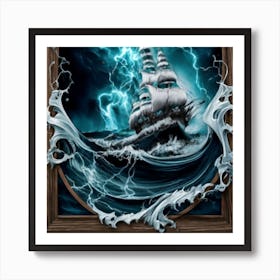 Ocean Storm With Large Clouds And Lightning 11 Art Print