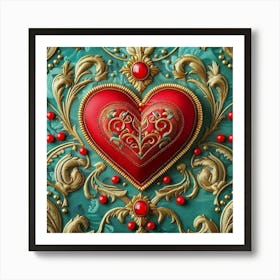 Embroidered Heart red 9 Art Print