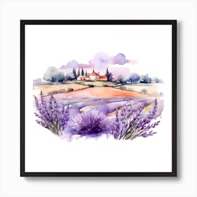 Lavender Field Watercolor Painting Art Print