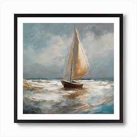 Sailboat In Rough Seas Art Print