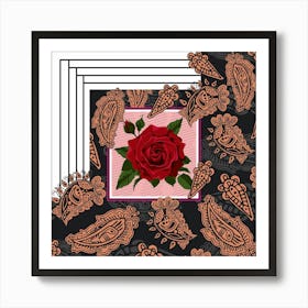 Red Rose With Paisley Poster