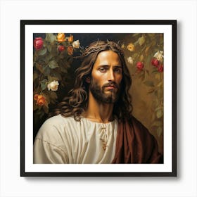 Jesus With Roses Art Print