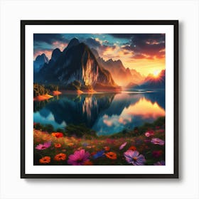 Sunset In The Mountains Art Print