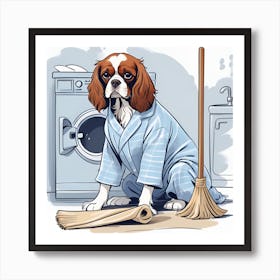 King Charles Spaniel in Laundry Room Art Print