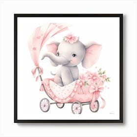 Baby Elephant In A Carriage - nursery decor, baby girl Art Print