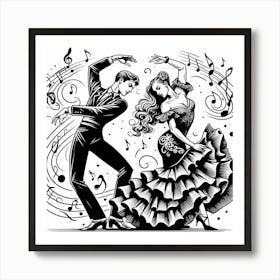 Line Art Flamenco Dancers 3 Art Print