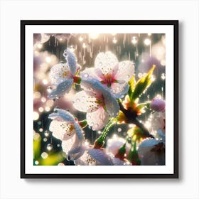 Cherry Blossoms In The Rain 1 Art Print