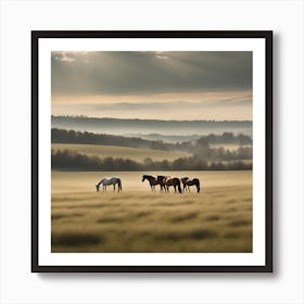 Horses In The Mist Art Print