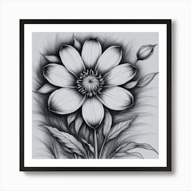 Black And White Flower Drawing Art Print