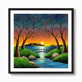 Highly detailed digital painting with sunset landscape design 4 Art Print