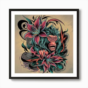 Gorilla With Flowers Art Print