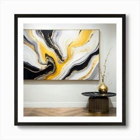 Abstract Marble Patterns Gracefully Swirling Across A Canvas The Waves Of Liquid Gold Silver Grey (2) Art Print