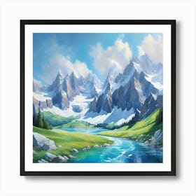 Alpine Mountain Landscape Painting Art Print